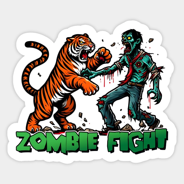 Tiger vs Zombie Fight Sticker by Rawlifegraphic